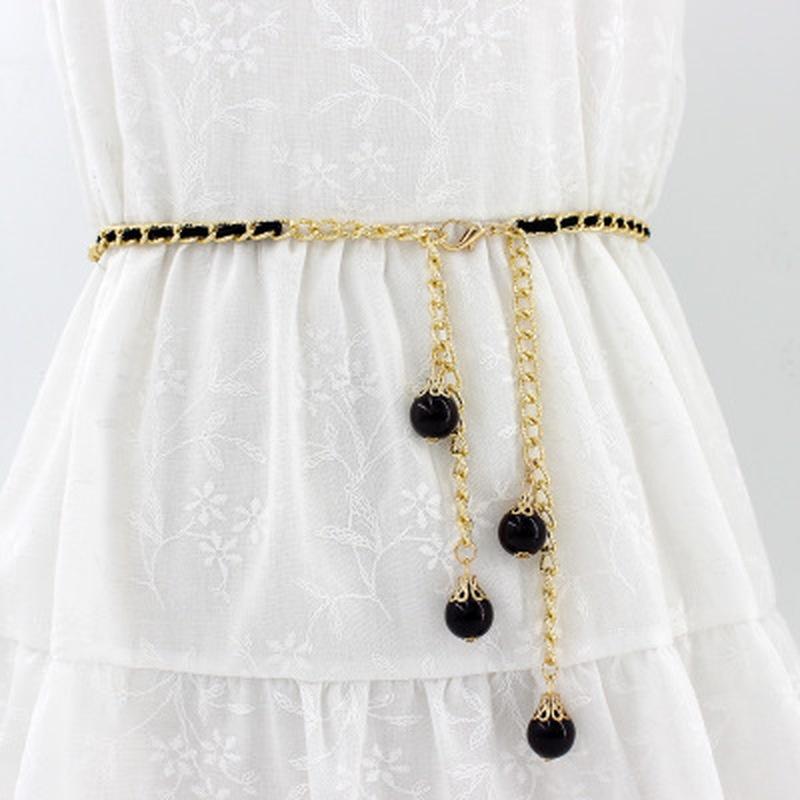 Fashion Elegant Ladies Pearl Waist Chain Metal Chain Belt Wild Waistband Women Dress Decoration Belts Slim Belt
