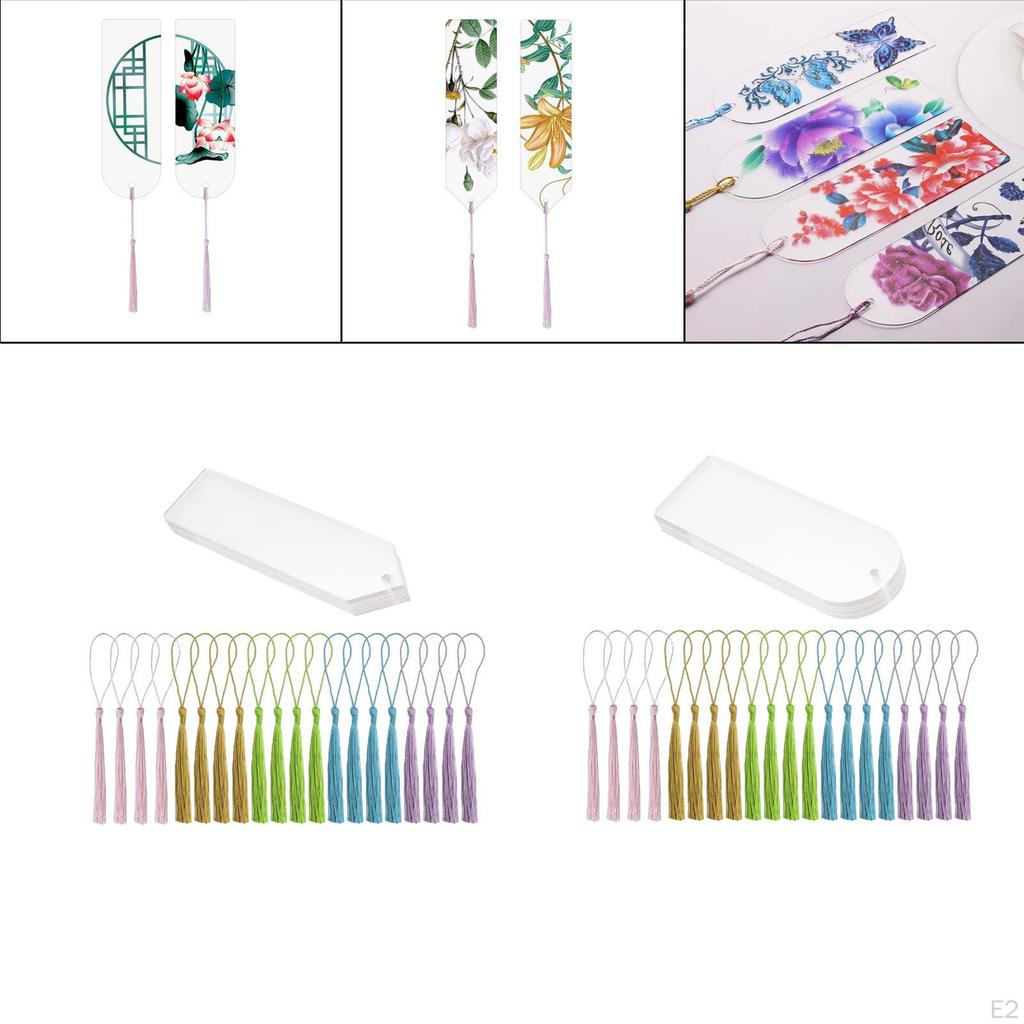 20pcs Acrylic Blank Bookmarks with Colorful Tassels, Sublimation Hole for DIY Crafts