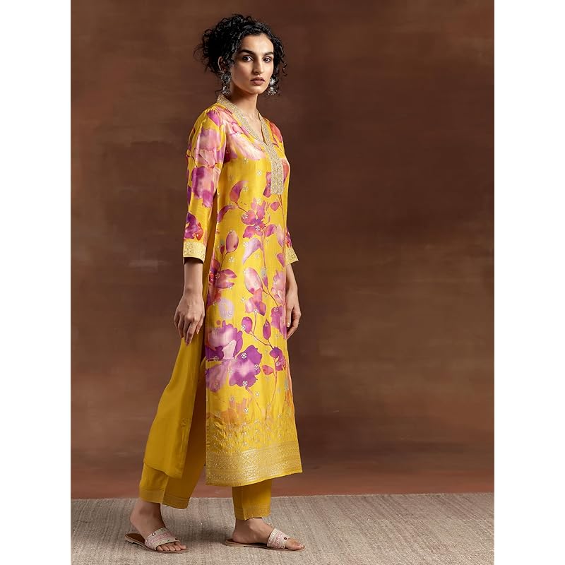 Libas Women s Silk Blend Kurta Set (27602_Mustard XS