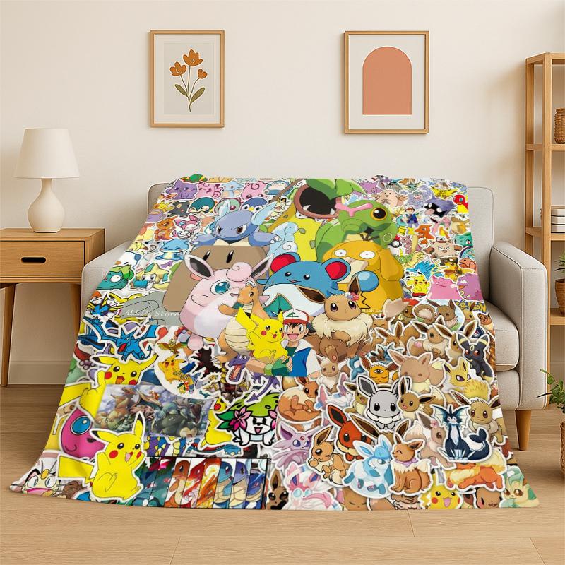 

Cute Pokemon Pikachu Cartoon Flannel Blanket Soft Warm Throw Blanket for Bedroom Living Room Bed Travel Camping Picnic Kid 75x90cm