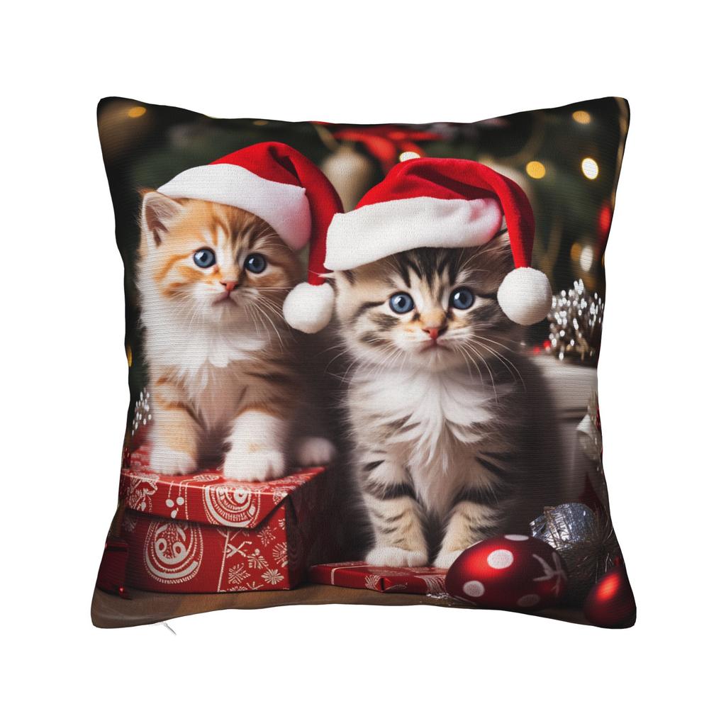 Pillow Cover Christmas Kittens (2)  Cute Funny Pillow Case For Sofa Couch Bed Living Room Pillowcases