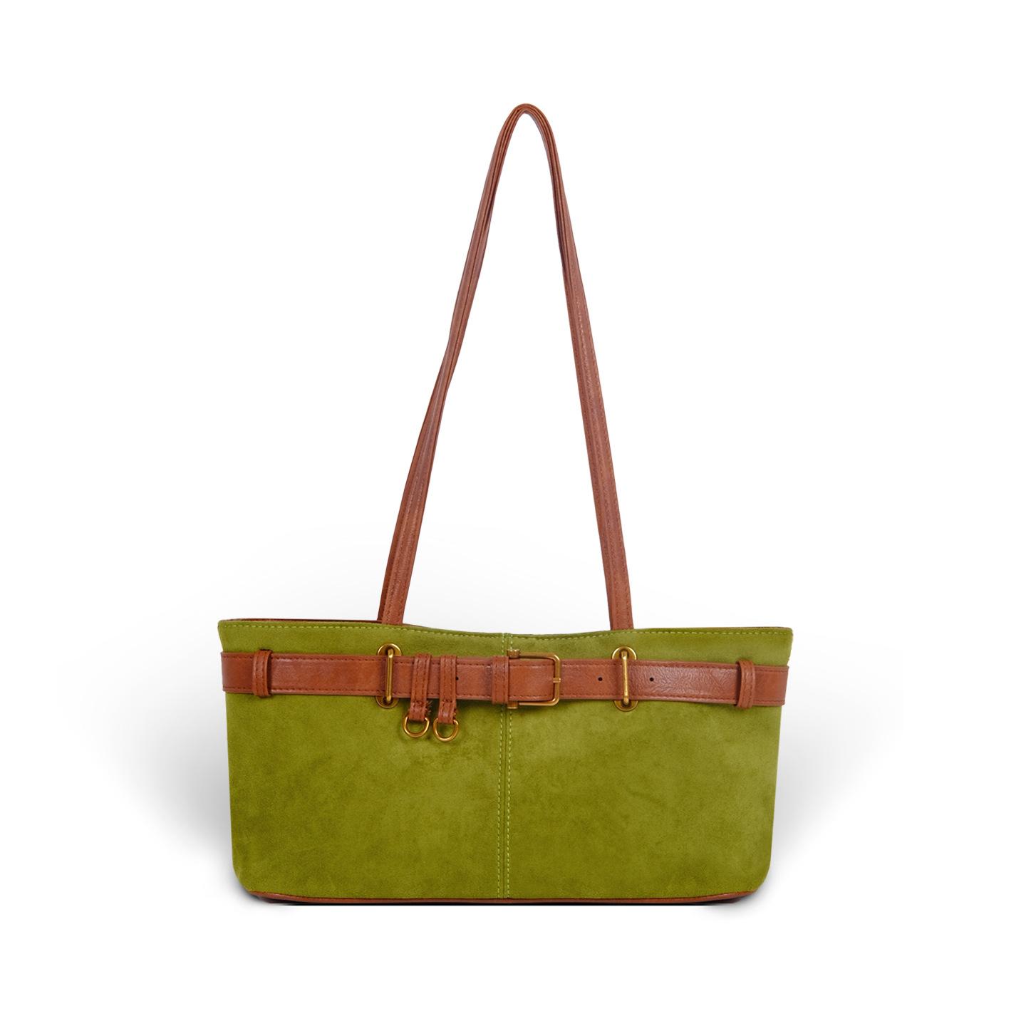 

2025 Fall/Winter New Retro Handheld Shoulder Armpit Bag High-End Niche Suede Versatile Commuter Baguette Bag зелёный