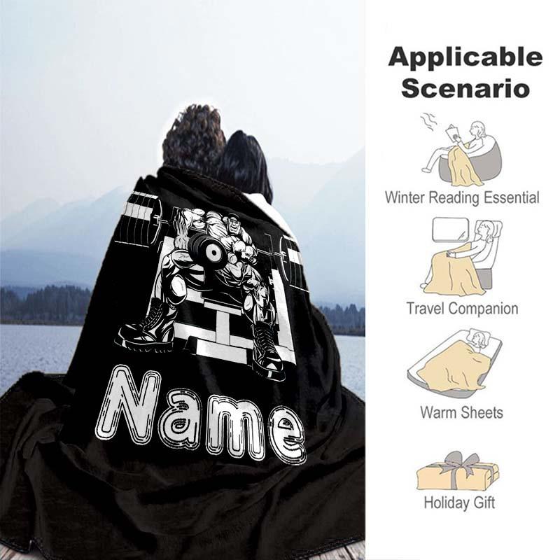 Barbell Lifting Customize Your Name Blanket Warm Comfortable Soft Blanket For Chair Office Sofa Bed Sofa Office Camping Suitable For Gifting Relatives