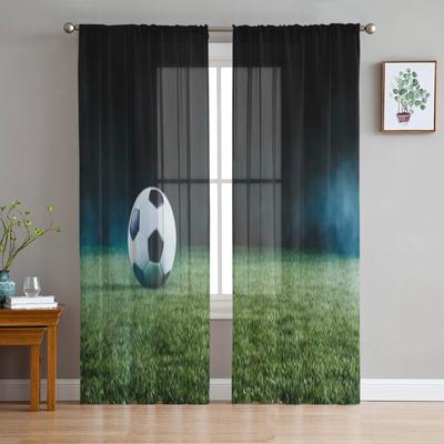 Soccer Team Ball On Field Shadows At Night Tulle Curtains For Living Room Sheer Curtain Bedroom Veil Organza Decorative Drapes