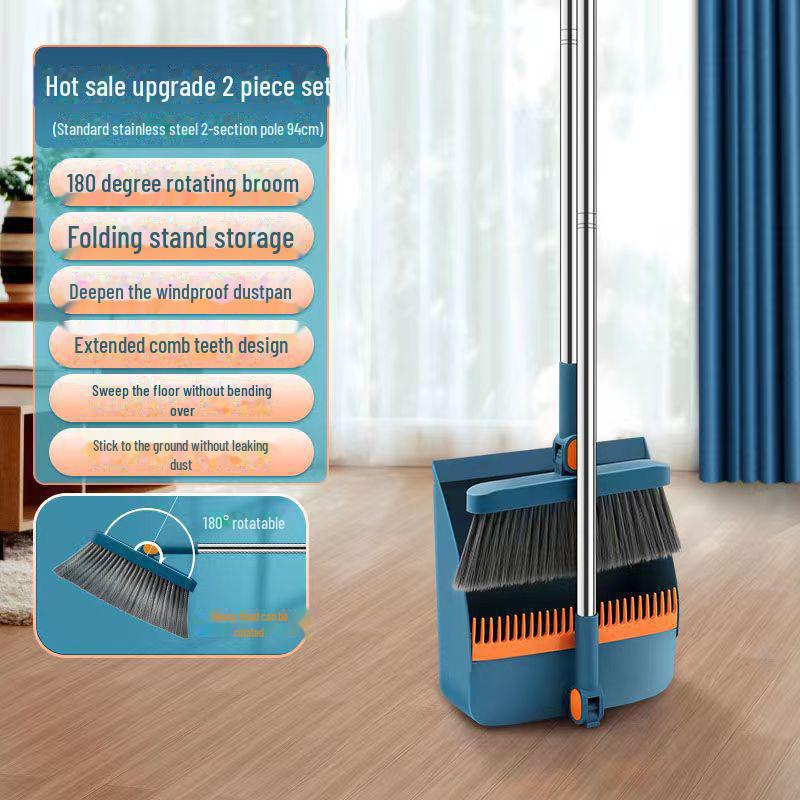 Ensemble Balai et Pelle à Poussière Pliable en Acier Inoxydable avec Poils en Plastique Antiadhésif