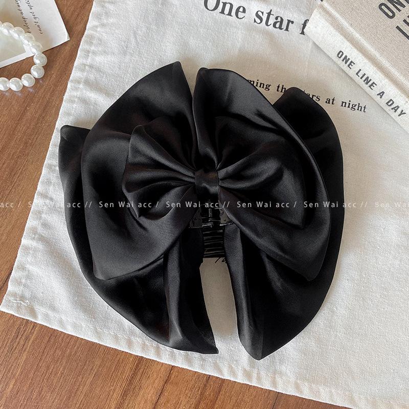 Satin Bow Bud Grab Clip Femininity Back Head Coil Clip Headgear Hairpin