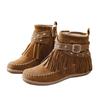 2023 European & American Women's Suede Flat Tassel Ankle Boots with Rivet Buckle