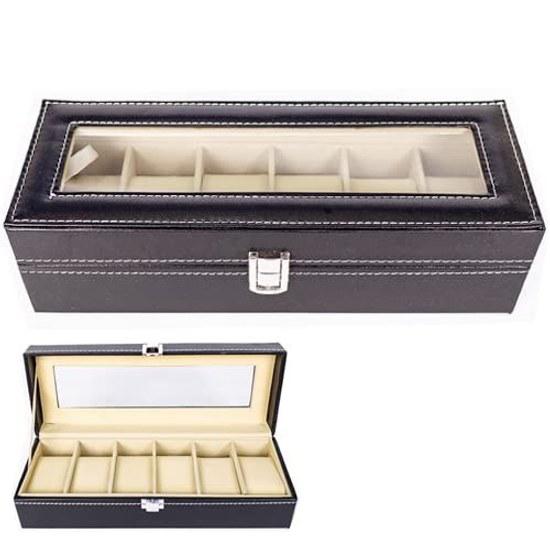 Watch storage box case holds 6 watches collection cabinet display black