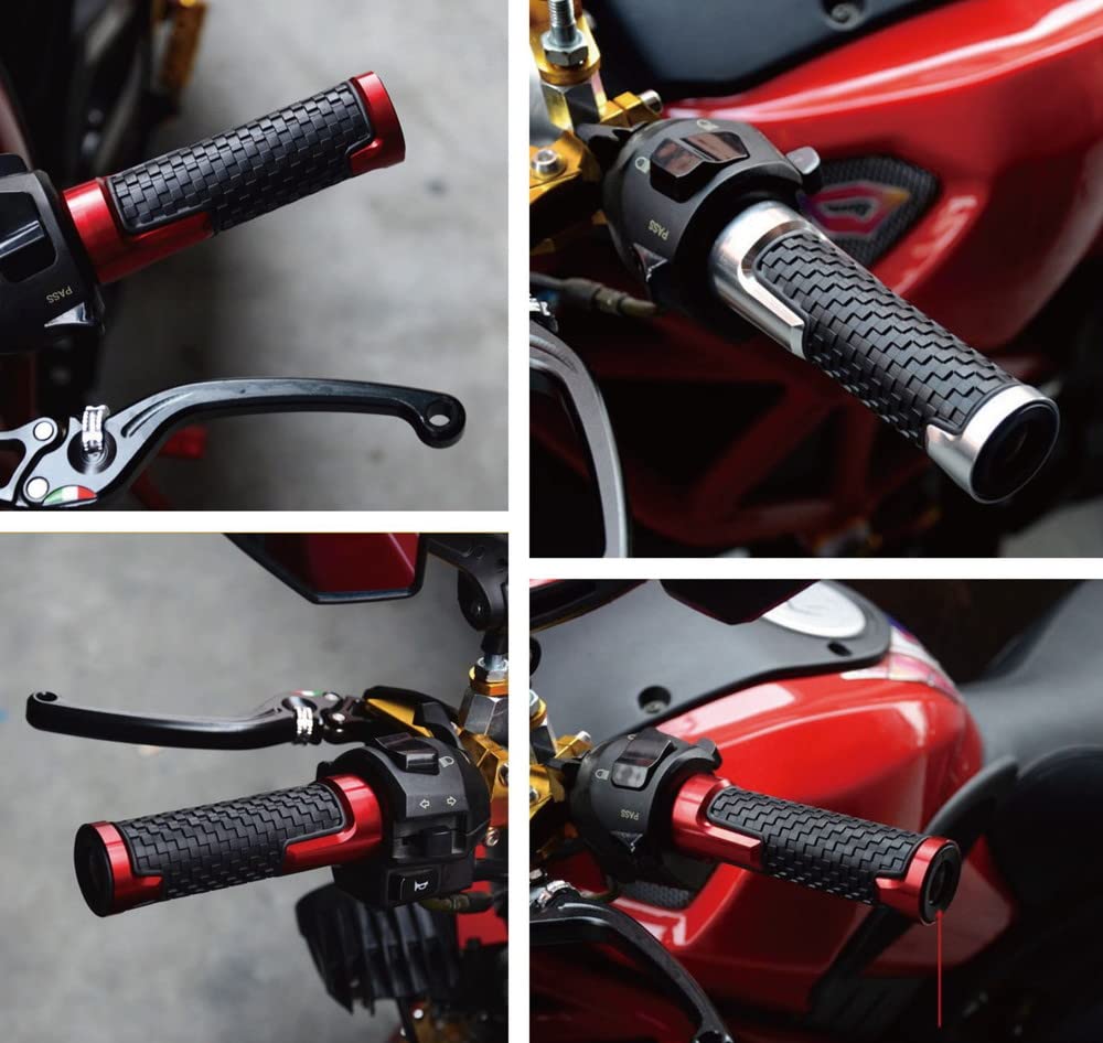 Beatus Aluminum & Rubber Handle Grip Motorcycle Bike 22.2mm Universal Left and Right Set Type B (Black)