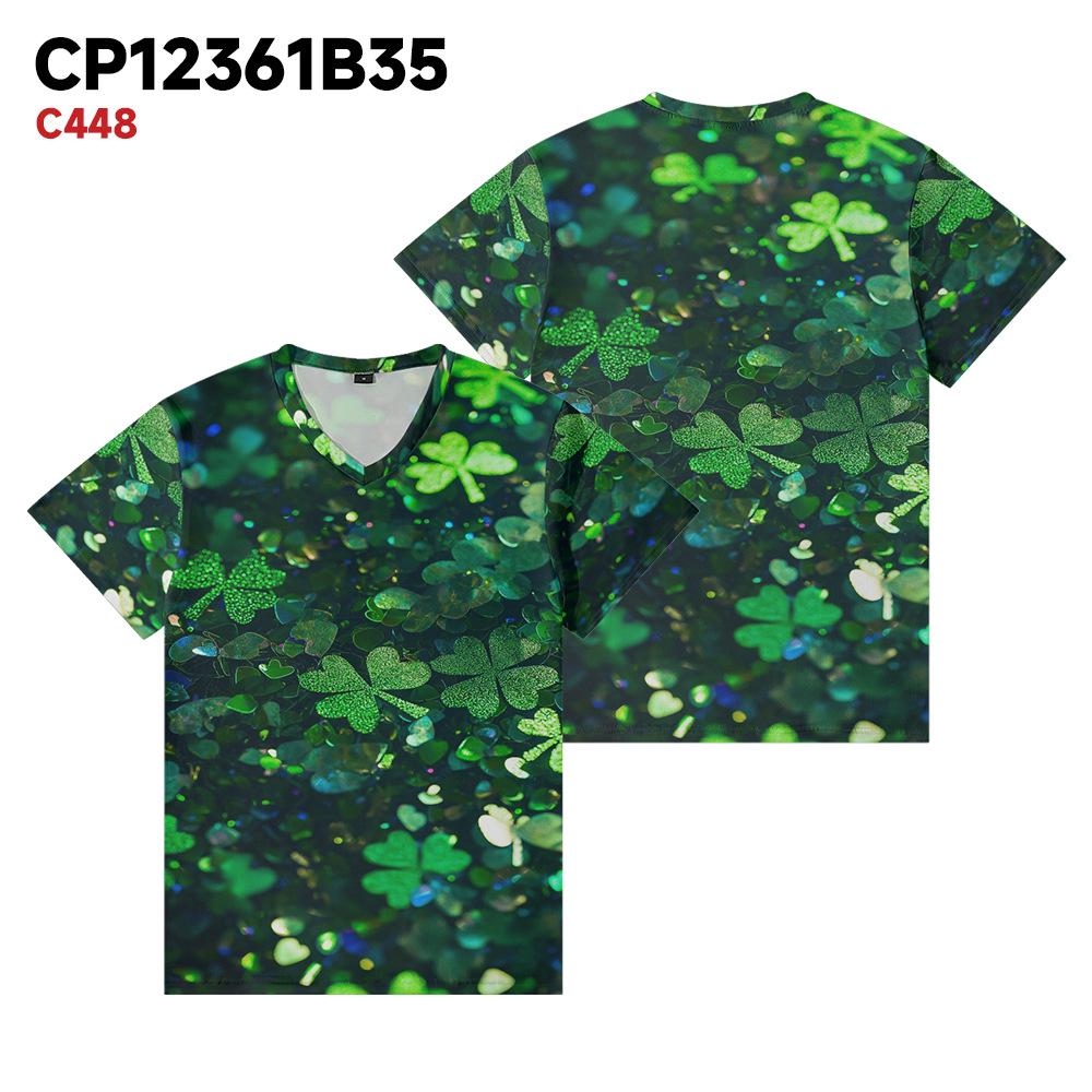 

2025 Европейско-американская Мода Кэжуал Ст. Женская свободная футболка с V-образным вырезом на День святого Патрика 3XL