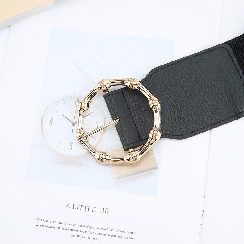 Wind Lady Round Buckle Wide Belt Retro Elastic Elastic Waist Seal Dress Waist Decoration