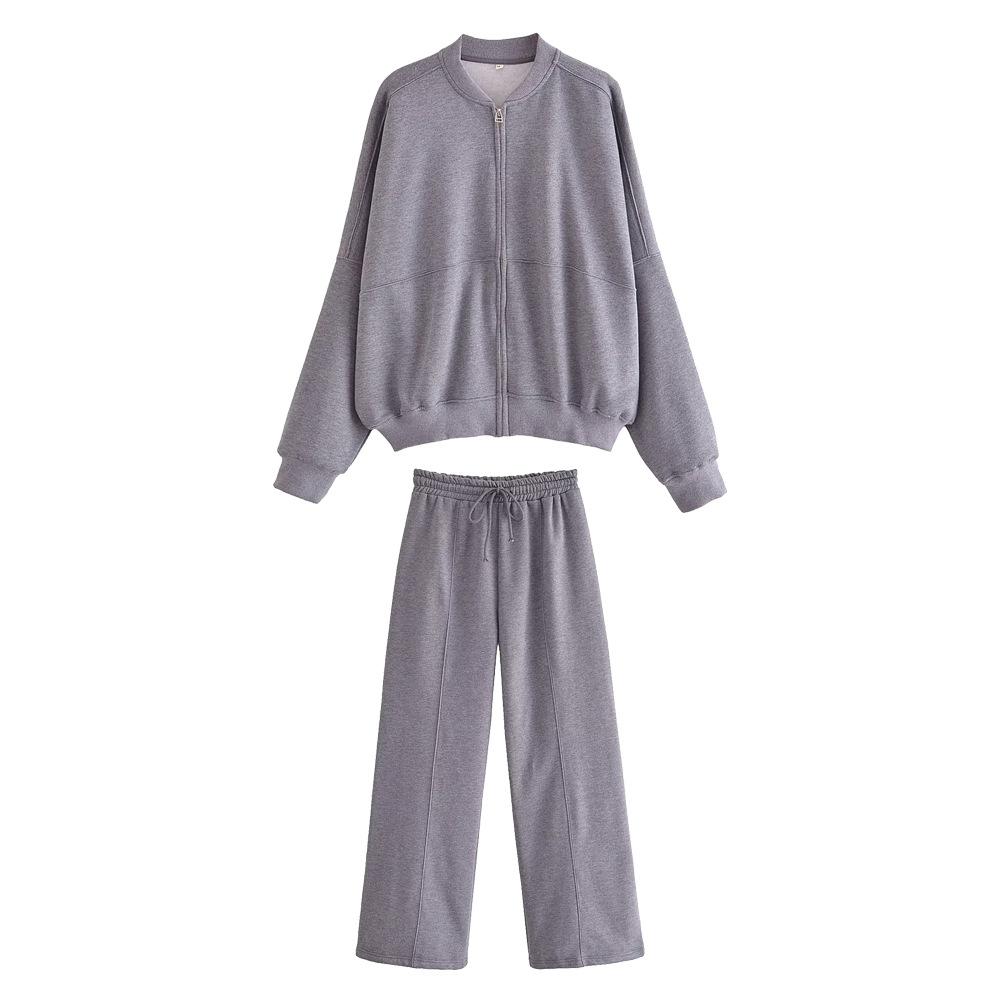 

Женский повседневный спортивный костюм - Короткая куртка на молнии и широкие брюки-джоггеры L