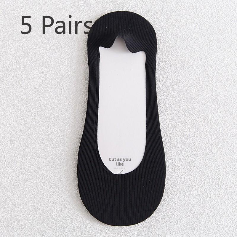 5 Pairs of Female Summer Thin Shallow Mouth Invisible Ice Silk Boat Socks