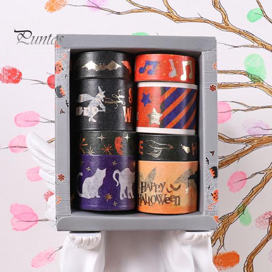 Thin Layering Washi Tape 8 Rolls Halloween Tape, Spooky Bat Witch Cat Pattern Decorative for Junk Journaling Supplies, Scrapbooking, DIY Crafts, Gift