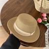 Elegant Straw Woven Hat Breathable Women's Sun Hat Simple Beach Flat Top Hat  Ladies