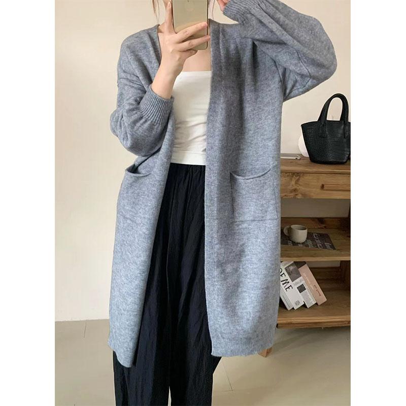 Spring and Autumn Women's Sweater Cardigan Tops Lazy Soft Knit Cardigan Jacket Medium Long Loose Sweater