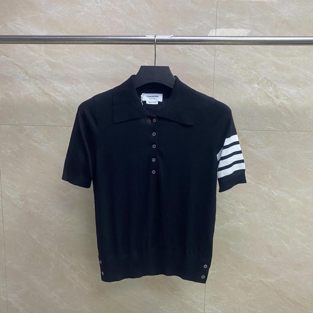 Summer Classic Four-Bar Lapel Short-Sleeve Ladies' Slimming Casual Polo
