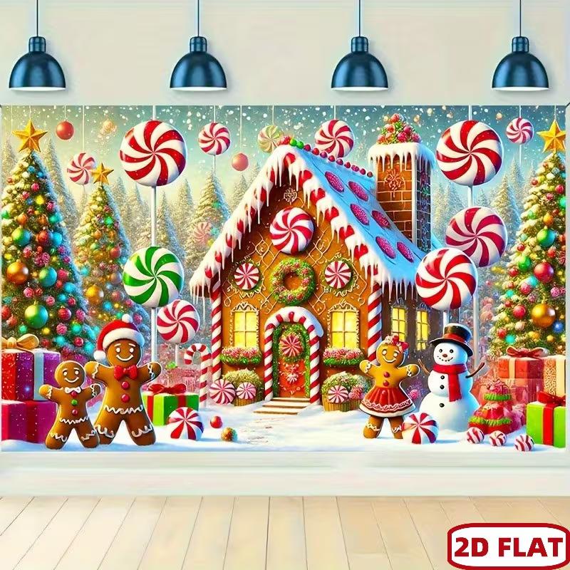 2D Flat Printing Winter Gingerbread Backdrop for Kids Christmas Party