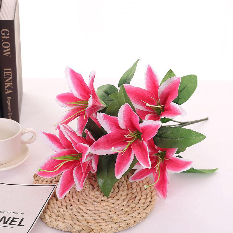 Multi-Headed Faux Lily Silk Flower Bouquets for Indoor Floral Arrangements