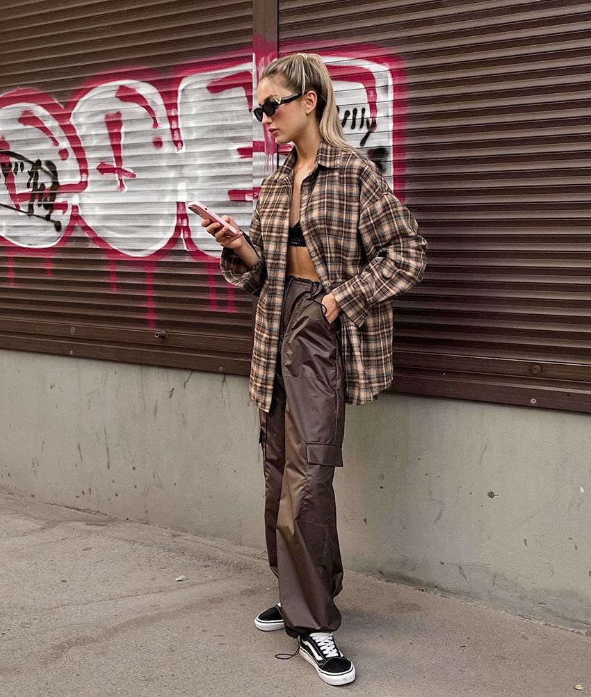 2024 European Retro Plaid Long Women's Shirt