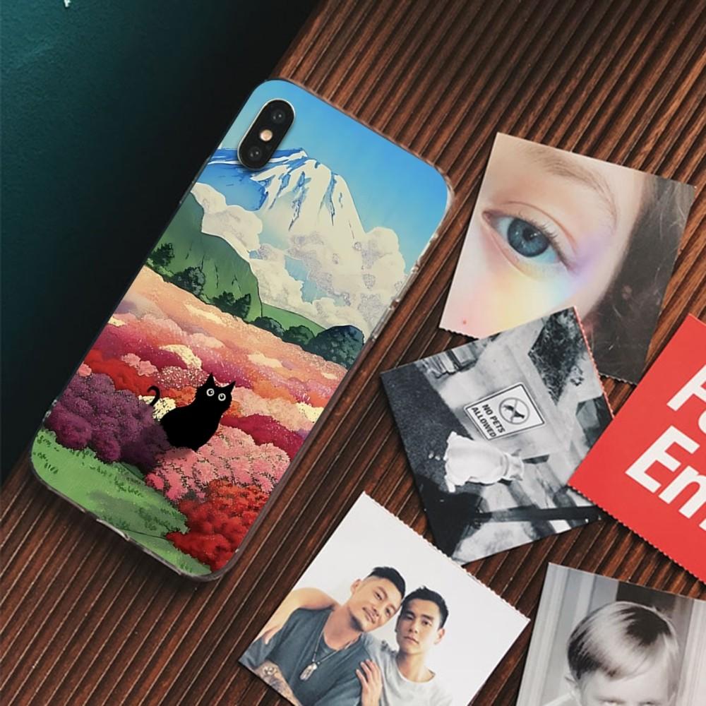 Cartoon Animal Black Cat Oil Painting Phone Case For IPhone 16 15 14 13 12 Mini 11 Pro XS Max X XR SE 6 7 8 Plus Silicone Cover