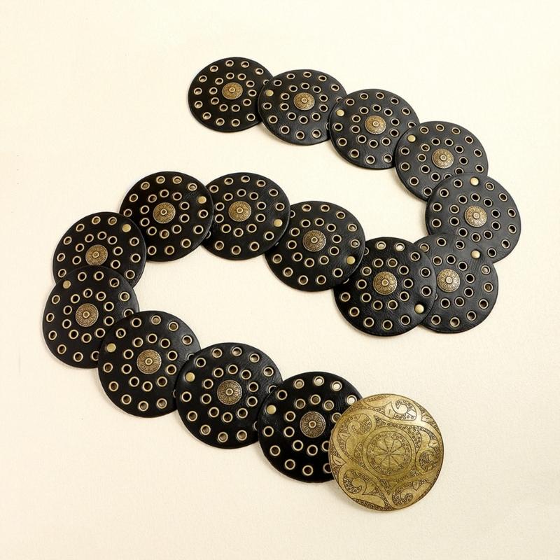 Adult Relief Round Buckle Waist Belt Adjustable Exaggerated Personality Waist Belt for Men Teenagers Coat Dress