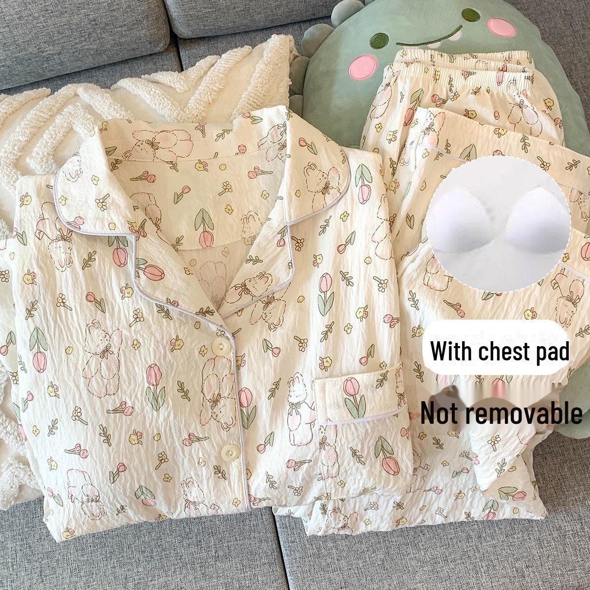 

Жіночий бавовняний піжамний комплект у горошок: Кардиган з довгим рукавом та нагрудними подушечками для весни та осені M (75-100 lbs)