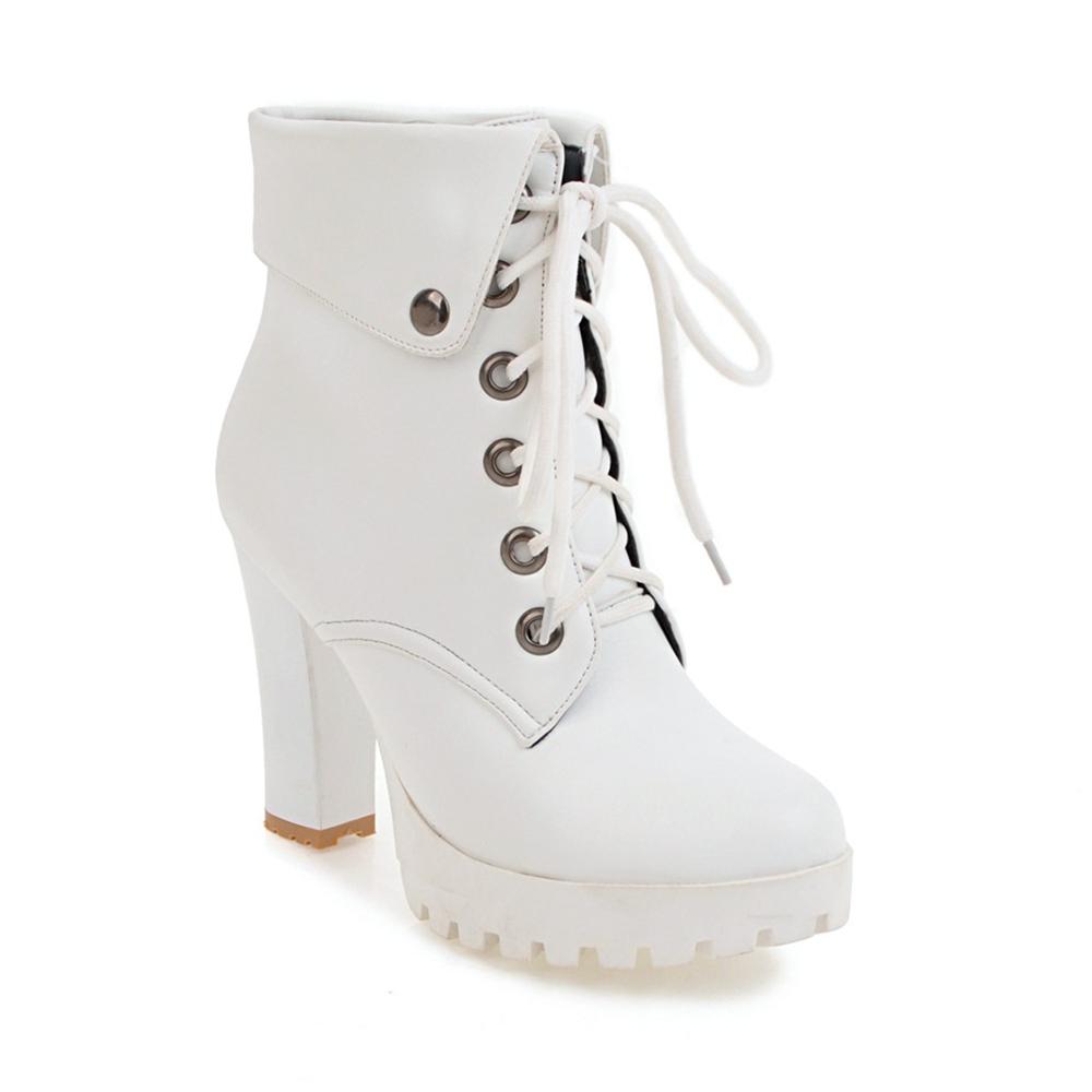 Fashion 2025 Winter New High-Heeled Coarse Heel Platform Ankle Boots Frenulum Waterproof Thick Bottom White Women Ankle Boties Zapatos