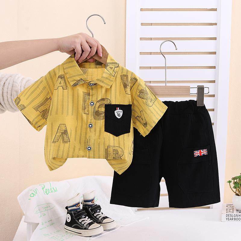 

Детский комплект для мальчиков от 0 до 5 лет, рубашка с короткими рукавами и буквенным узором, повседневные шорты, комплект из двух предметов, удобная одежда для малышей-мальчиков XXL жёлтый