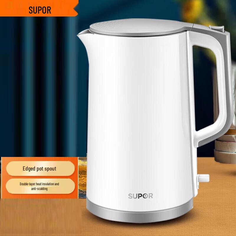 SUPOR 1.7L Electric Kettle with Seamless Stainless Steel Inner Tank CN plug (adapter included)
