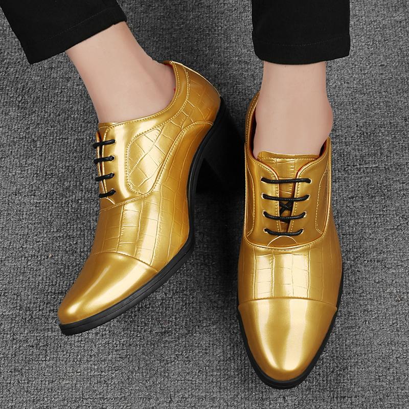 Men High Heels Silver Derby Wedding Dress Dance Business Gold Elevator Shoes Height Increase Tuxedo Shoes Plus Size