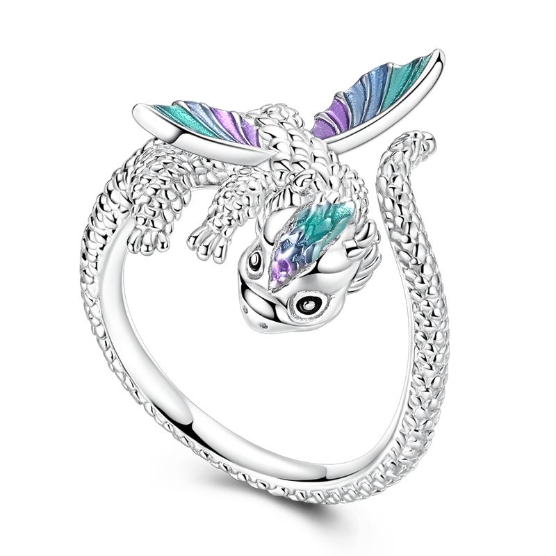 Adjustable Ring 925 Silver Fire Dragon Blossom Flower Clover Open Rings For Women Wedding Jewelry Gift