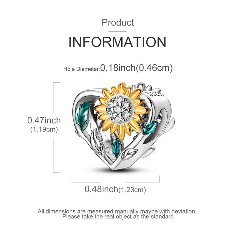 Copper Golden Sunflower Pendant Heart Shape Charm Bead Fits Genuine Bracelets Beautiful Jewellery Gift Crafting
