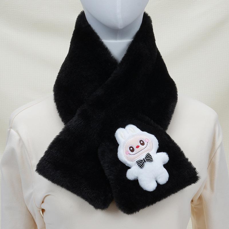 2025 Autumn/Winter Cute Cartoon Plush Scarf: Faux Rabbit Neck Warmer for Girls