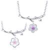 Sparkling Pink Purple Sakura Necklace for Women Dainty Floral Branch Diamond Pendant Chain Fashion Jewelry