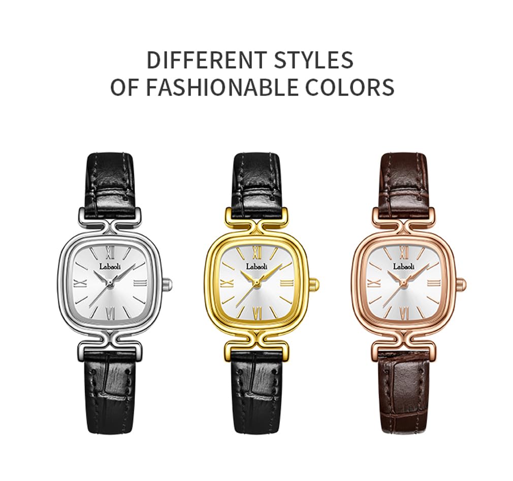 Simple Square Wristwatch for Women with Leather Rose Gold Strap, Small, Stylish, Waterproof, Ultra-Thin, Lightweight, Business, Cute, Casual, Gift,