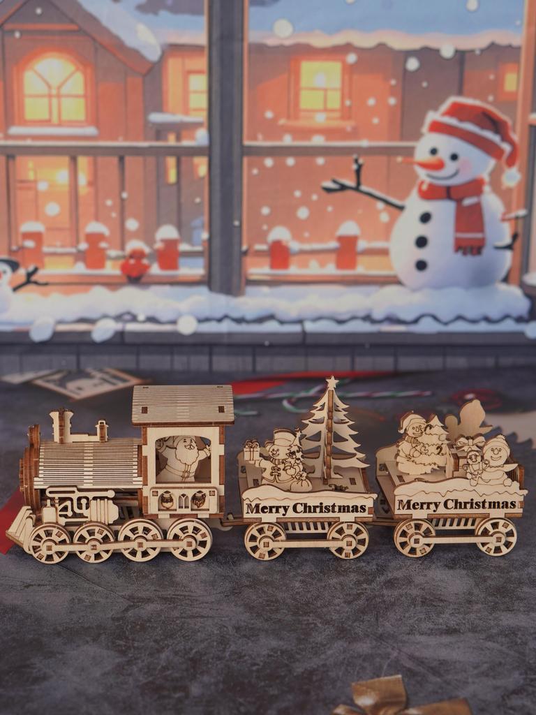 3D wooden puzzle toys suitable for adults, Christmas train assembly models, wooden handmade DIY assembly building block model ki