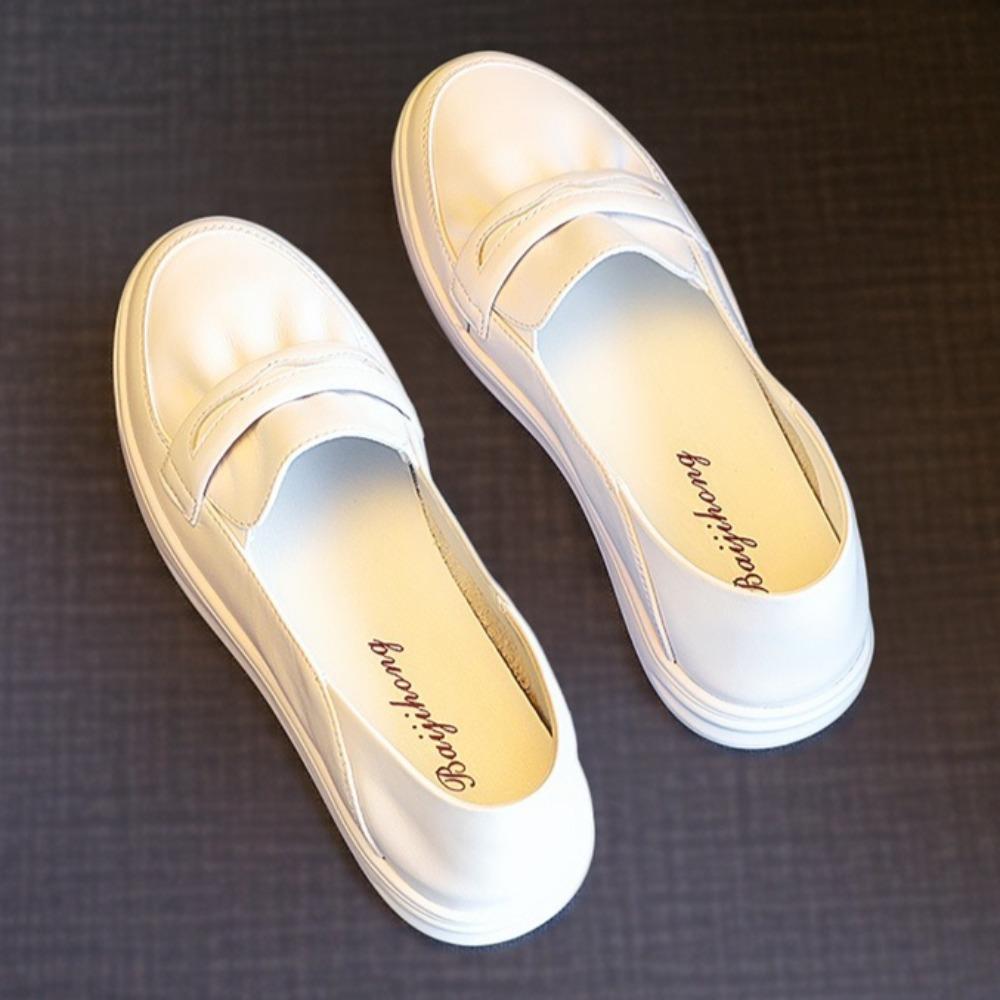Leather White Shoes Women's 2026 New Spring and Autumn Casual Flat Shoes Women Sneakers Casual Woman Shoes