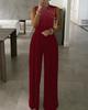 Women's Slimming Solid Color Jumpsuit with Brick Decoration - Summer Casual Long Pants