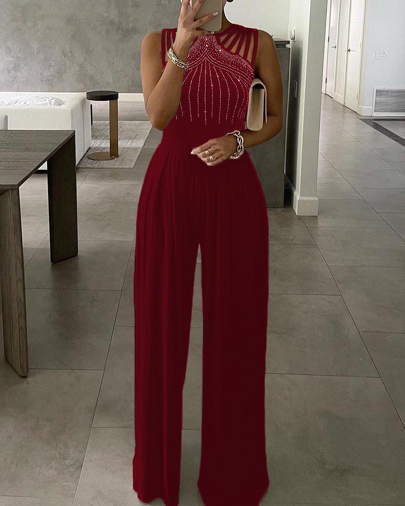 Women's Slimming Solid Color Jumpsuit with Brick Decoration - Summer Casual Long Pants