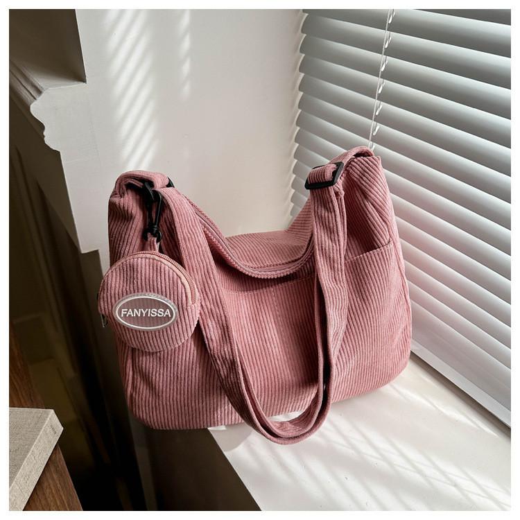 Fashionable Korean Style Corduroy Large Capacity Tote Bag With Adjustable Shoulder Strap