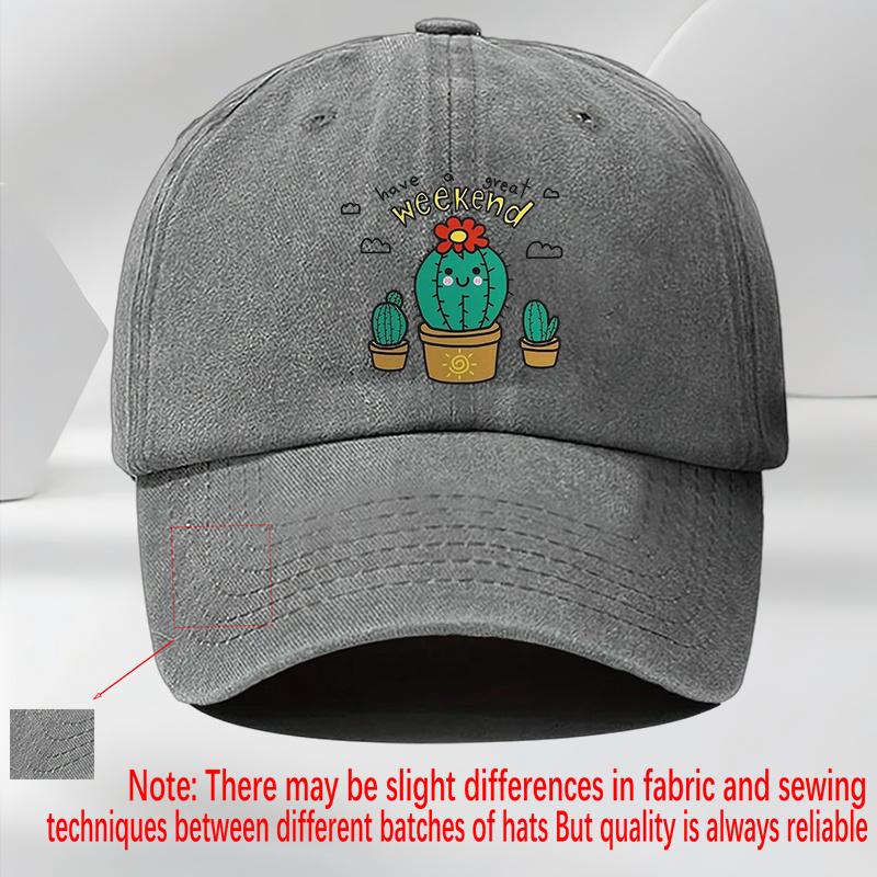 Cute Cactus Weekend Print Baseball Cap Unisex Casual Polyester Adjustable Sun Protection Hat