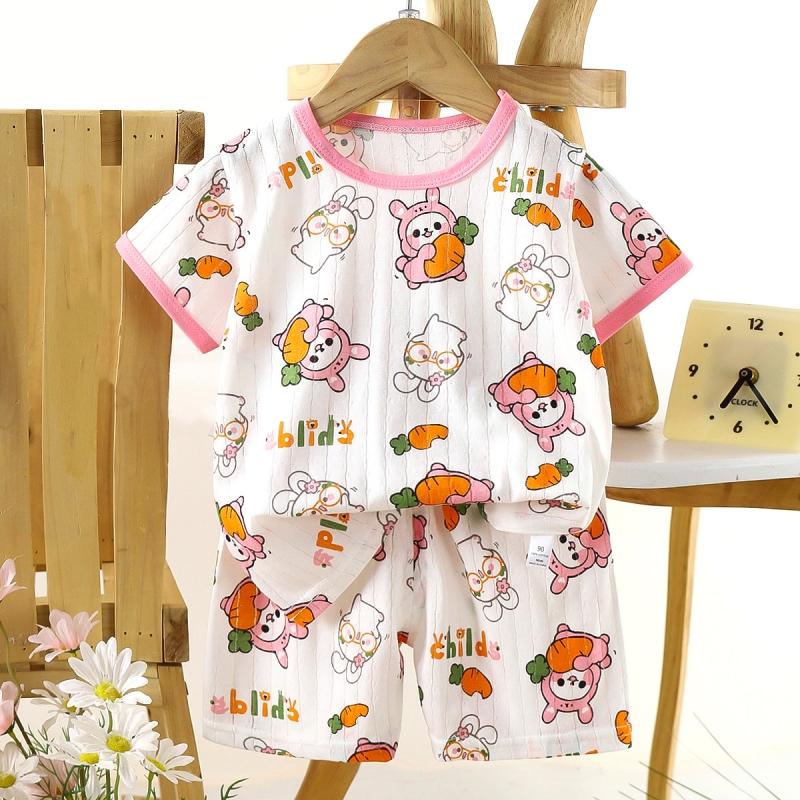 2pcs/set Cotton Children Sets Kids Clothes Boys Girls T-shirt Shorts  Summer Short Sleeve Baby Clothing Toddler