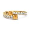 Citrine Double Bypass White Accent Design Ring - 925 Sterling Silver Gold Vermeil