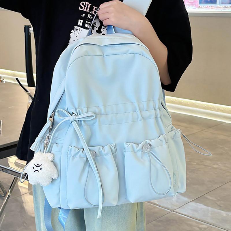 Minimalist Solid Bowknot Students Schoolbag Tutoring Bag Large Capacity Nylon Knapsack Waterproof Outdoor Travel Backpack Tote