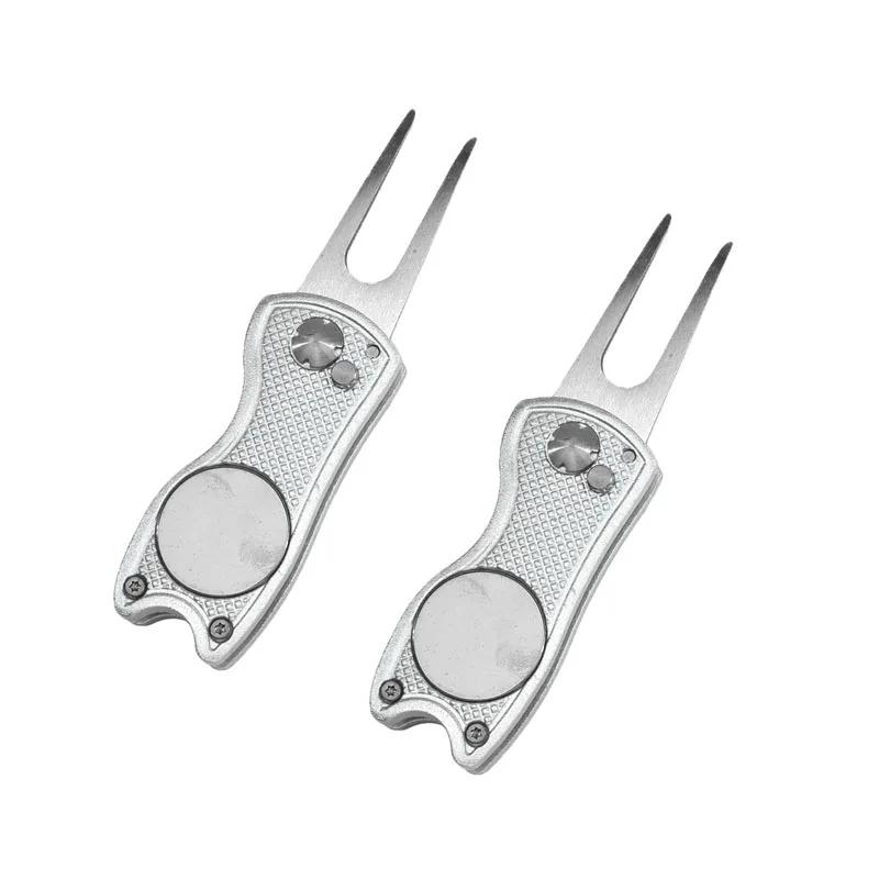 1/2pc Foldable Golf Divot Repair Tool with Golf Ball Tool Pitch Groove Cleaner Golf Accessories Putting Green Fork Training Aids