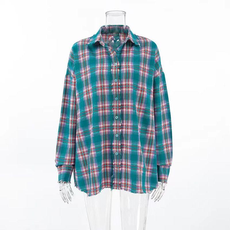 

Western Style Retro Sense Loose Shirt Plaid All-Match Casual Shirts Loose Plaid Lapel Shirt Plaid S