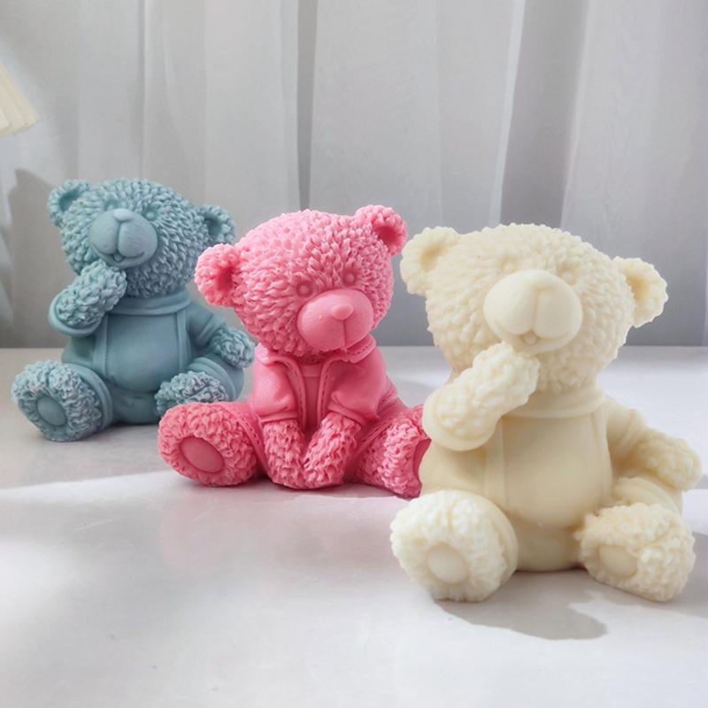 Candle Mold for Candle Making Sitting Bear Silicone Mold for Aromatherapy Plaster Colored Gypsum Mould DIY Crafts