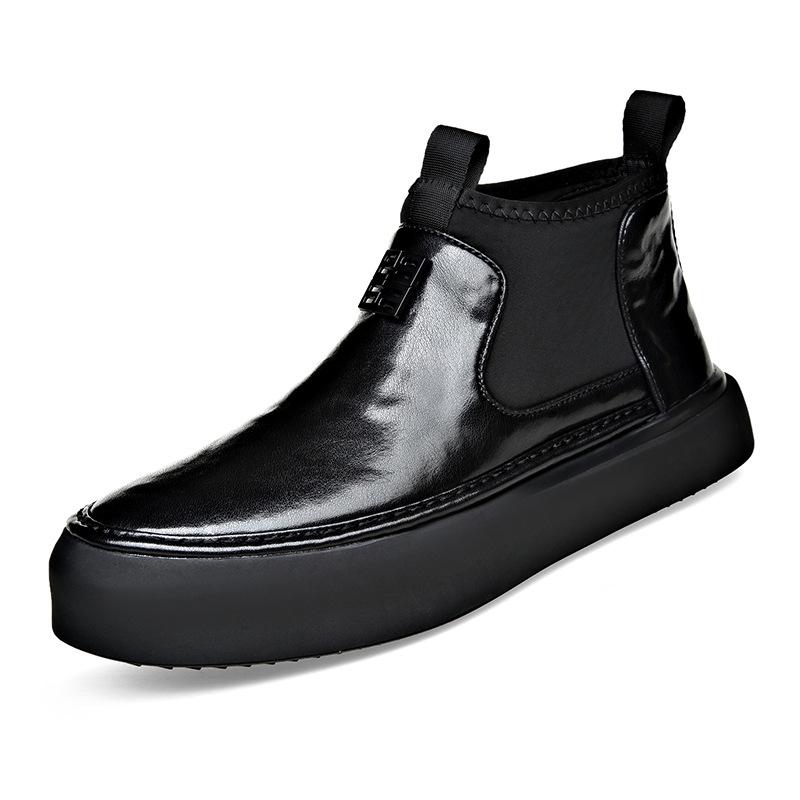 Herr Chelsea Boots i Äkta Läder med Sammet - Mjuk Sula, Korta, Bekväma Martin Boots