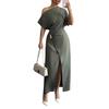Women's Summer Fashion Color Off Shoulder Split Elegant Slimming Hip Hugging Dress